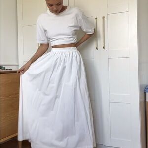 White Smocked A-line Maxi Skirt for Casual Wear